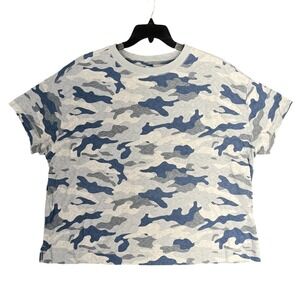 Old Navy Shirt Womens 2X Blue Camo Crewneck Relaxed Fit Streetwear Modern Basic